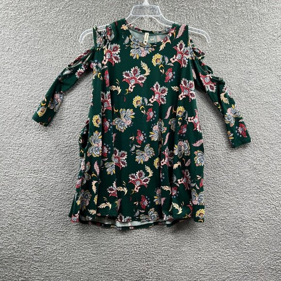 Pomelo Womens Tunic Top Medium Green Floral‎ 3/4 Sleeve Pullover Shirt - Picture 1 of 10